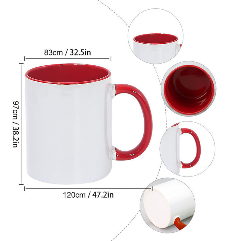 11 15oz Sublimation Blank Ceramic Coffee Mug with Solid Color Inside & Handle (36PCS)