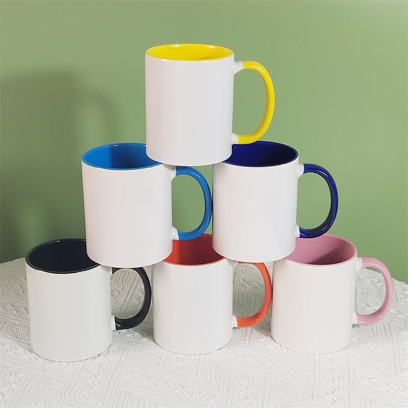 11 15oz Sublimation Blank Ceramic Coffee Mug with Solid Color Inside & Handle (36PCS)