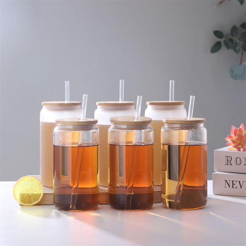 16/20oz Sublimation Glass Can Clear and Matte with Bamboo Lid – Wholesale 25PCS Pack