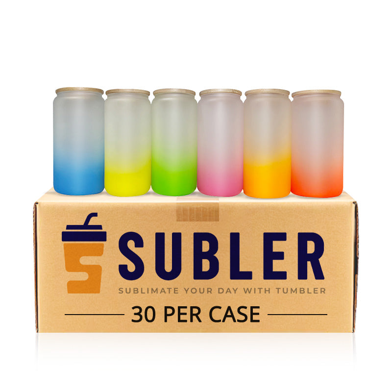 16oz/20oz Gradient Color Glass Beer Can with Lid & Straw – 30PCS Wholesale