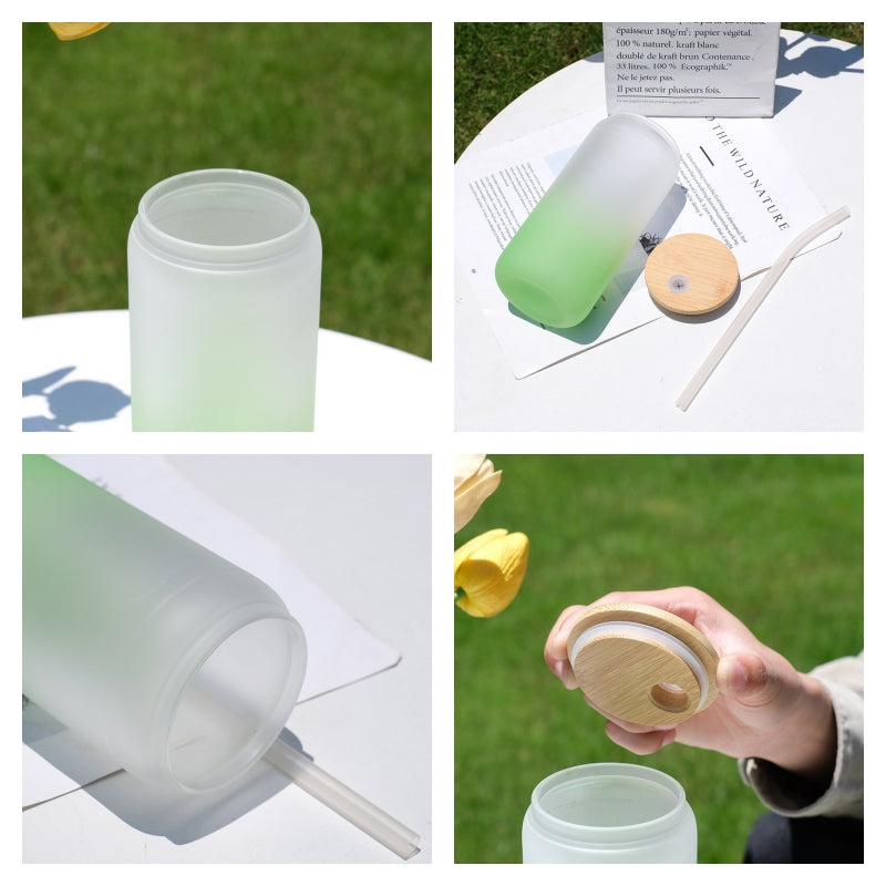 16oz/20oz Gradient Color Glass Beer Can with Lid & Straw – 30PCS Wholesale