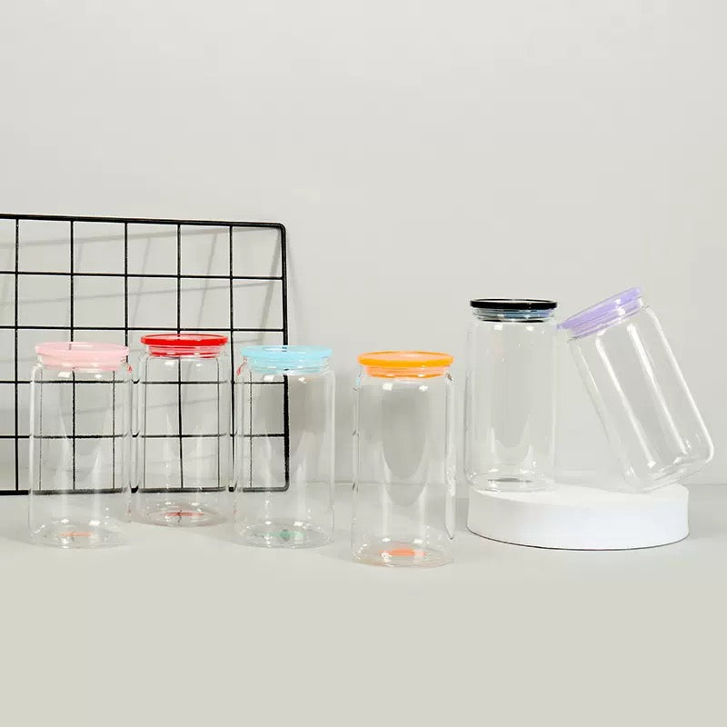 16oz Clear Acrylic Libbey-Style Can with Colorful PP Lids (50/60PCS Bulk Pack)