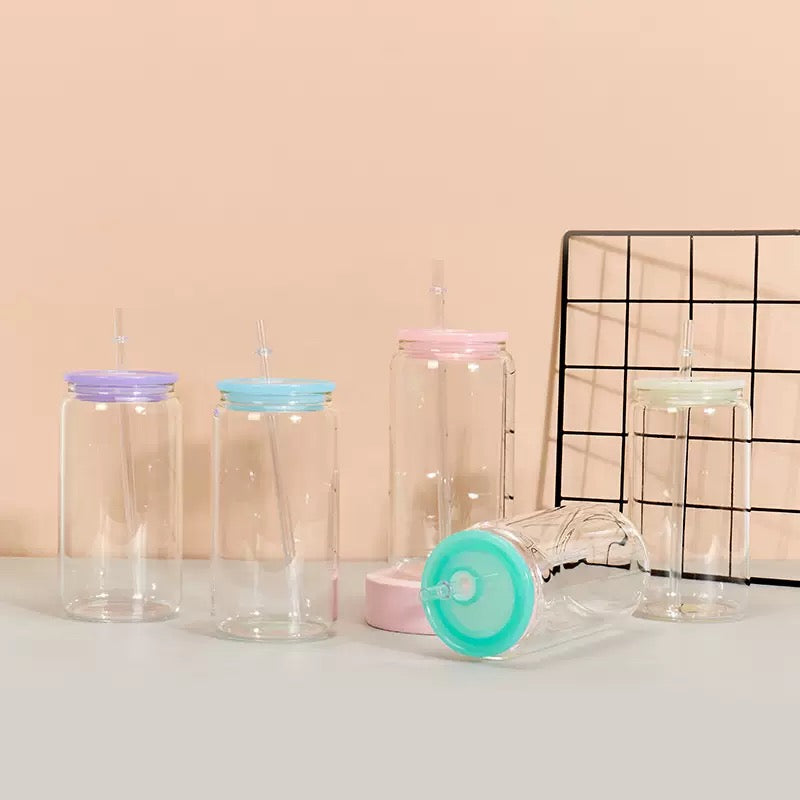 16oz Clear Acrylic Libbey-Style Can with Colorful PP Lids (50/60PCS Bulk Pack)
