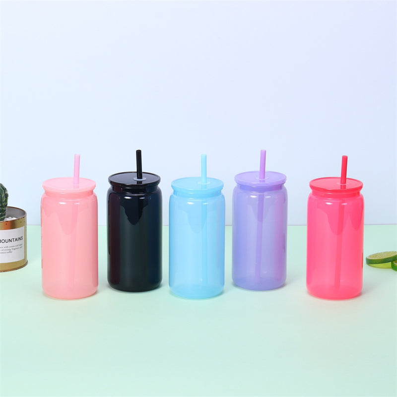 16oz Dark Colored Acrylic Plastic Soda Beer Can with PP Lids (50 Units)
