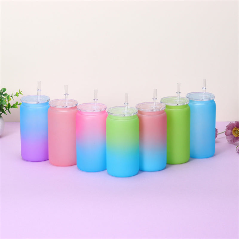 16oz Matte Solid & Ombre Colored Plastic Cup with PP Lids - 50PCS Pack