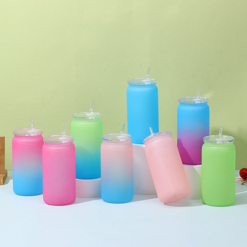 16oz Matte Solid & Ombre Colored Plastic Cup with PP Lids - 50PCS Pack