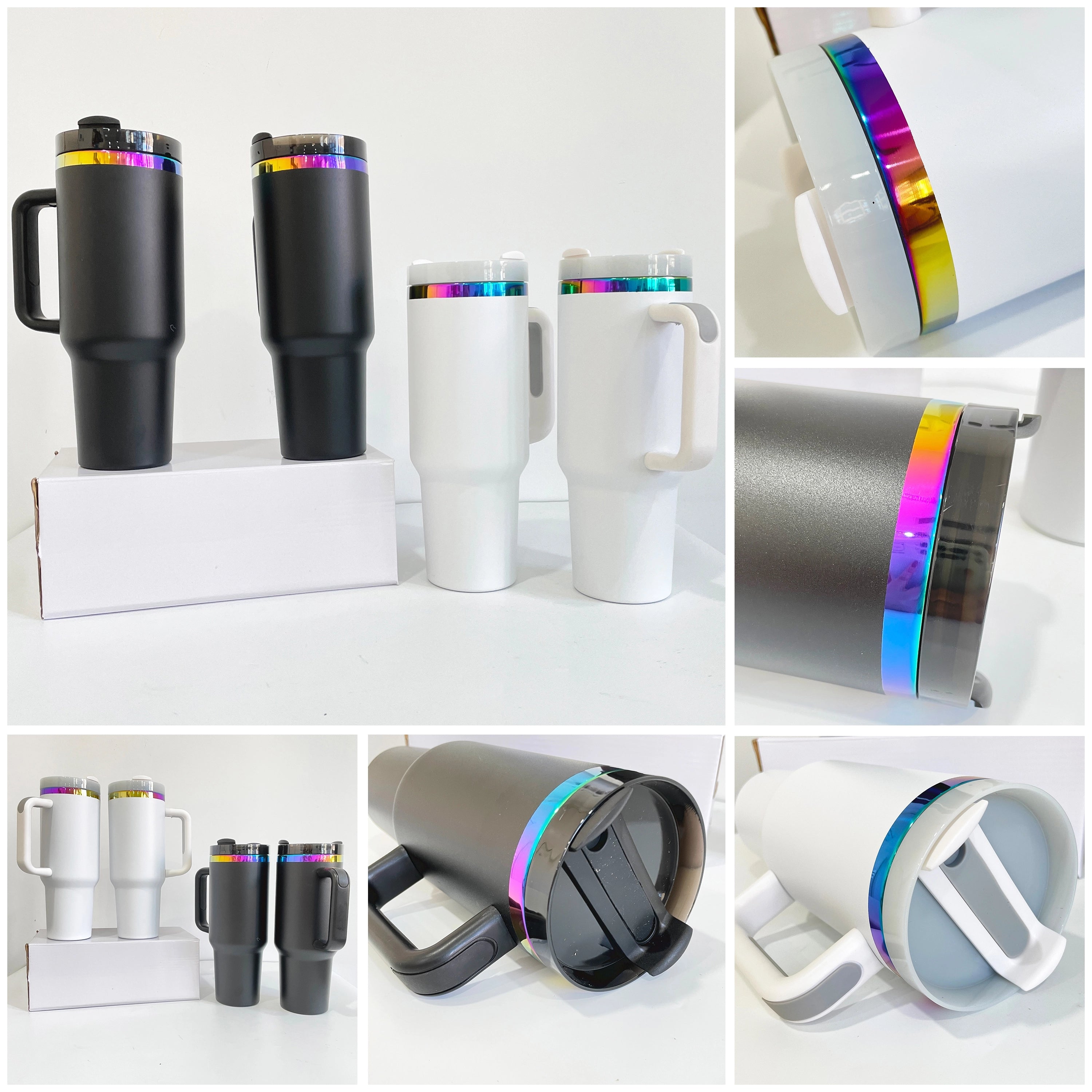 40oz Powder Coat Rainbow UnderneathTumblers for Laser Engraving (20PCS/Case) US warehouse