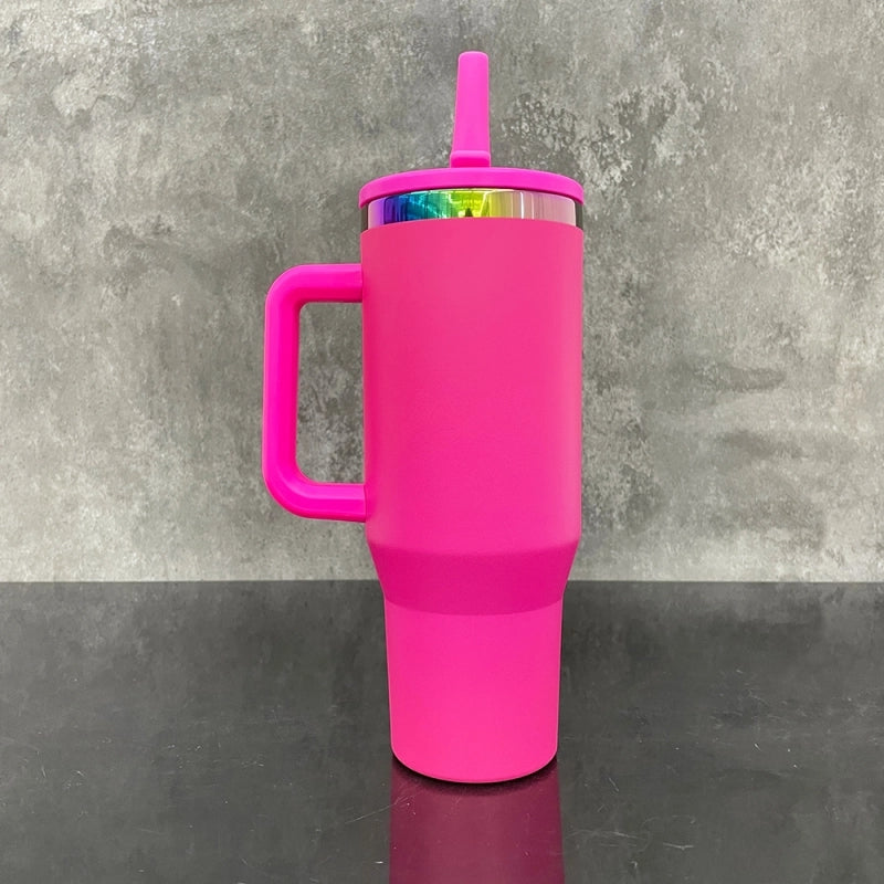 Flip Straw Leak Proof Powder Coated Rainbow Plated Underneath 40oz Tumbler Cups Travel Coffee Mug with Handle for Laser Engraving(16Pcs)