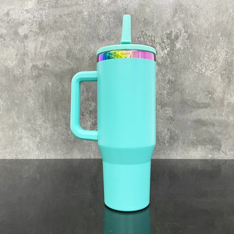 Flip Straw Leak Proof Powder Coated Rainbow Plated Underneath 40oz Tumbler Cups Travel Coffee Mug with Handle for Laser Engraving(16Pcs)