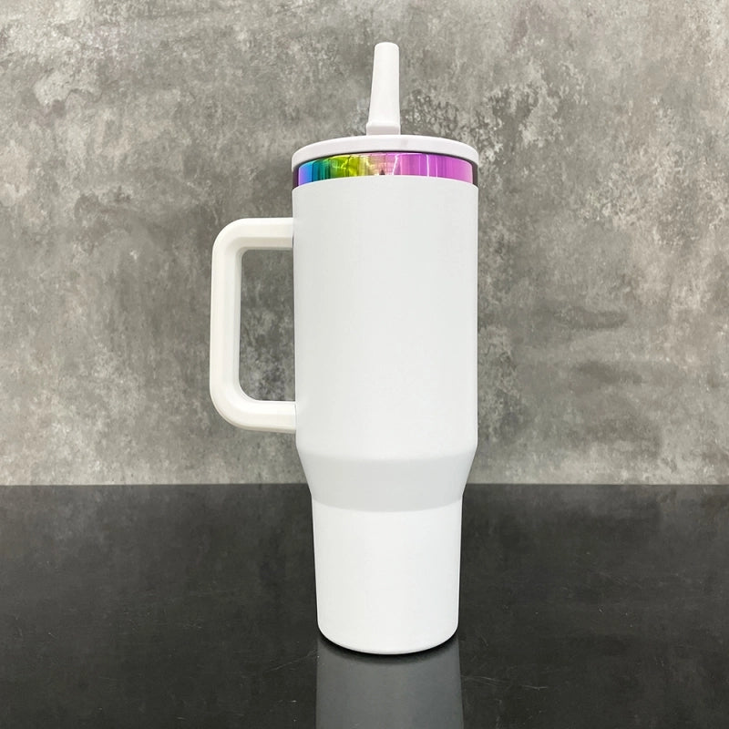 Flip Straw Leak Proof Powder Coated Rainbow Plated Underneath 40oz Tumbler Cups Travel Coffee Mug with Handle for Laser Engraving(16Pcs)