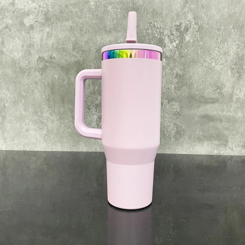 Flip Straw Leak Proof Powder Coated Rainbow Plated Underneath 40oz Tumbler Cups Travel Coffee Mug with Handle for Laser Engraving(16Pcs)