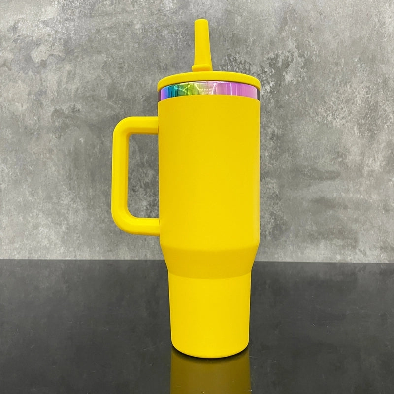 Flip Straw Leak Proof Powder Coated Rainbow Plated Underneath 40oz Tumbler Cups Travel Coffee Mug with Handle for Laser Engraving(16Pcs)