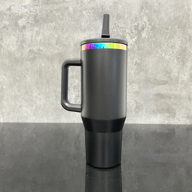 Flip Straw Leak Proof Powder Coated Rainbow Plated Underneath 40oz Tumbler Cups Travel Coffee Mug with Handle for Laser Engraving(16Pcs)