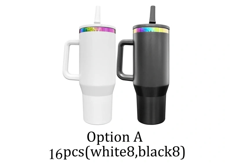 Flip Straw Leak Proof Powder Coated Rainbow Plated Underneath 40oz Tumbler Cups Travel Coffee Mug with Handle for Laser Engraving(16Pcs)
