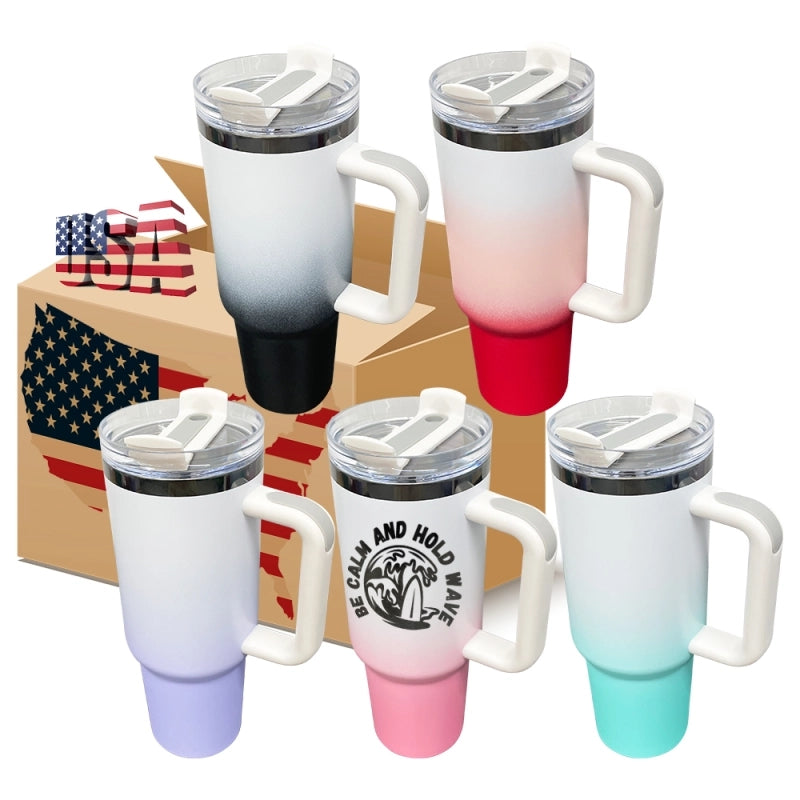 40oz Black Plated Ombre Power Coated Color Tumblers for Laser Engraving Double Wall Insulated Water Bottles with Handle and Straw (20pcs/case) USA Warehouse