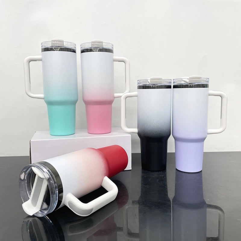 40oz Black Plated Ombre Power Coated Color Tumblers for Laser Engraving Double Wall Insulated Water Bottles with Handle and Straw (20pcs/case) USA Warehouse
