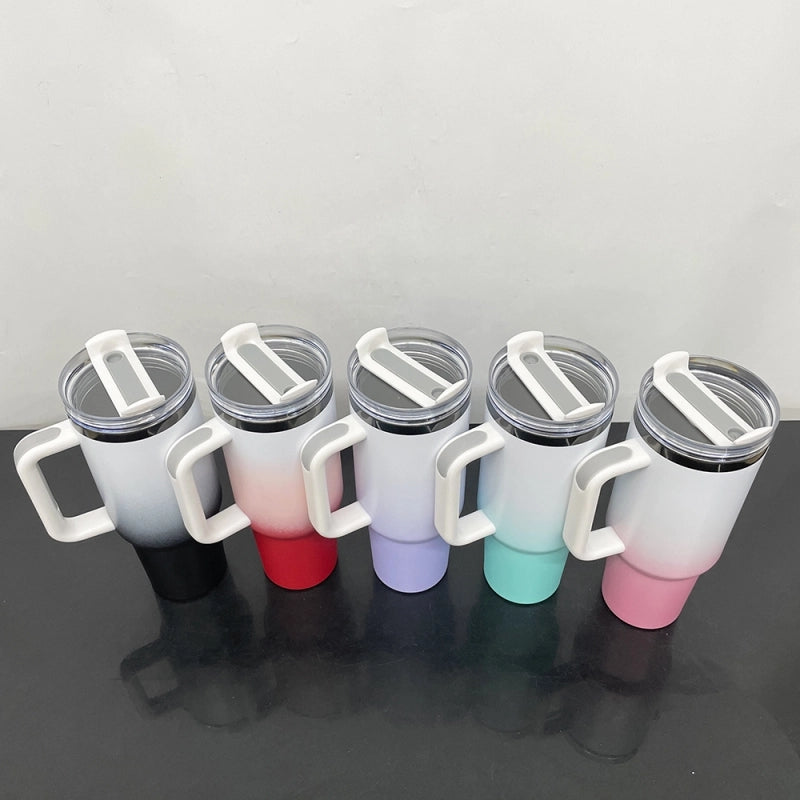40oz Black Plated Ombre Power Coated Color Tumblers for Laser Engraving Double Wall Insulated Water Bottles with Handle and Straw (20pcs/case) USA Warehouse