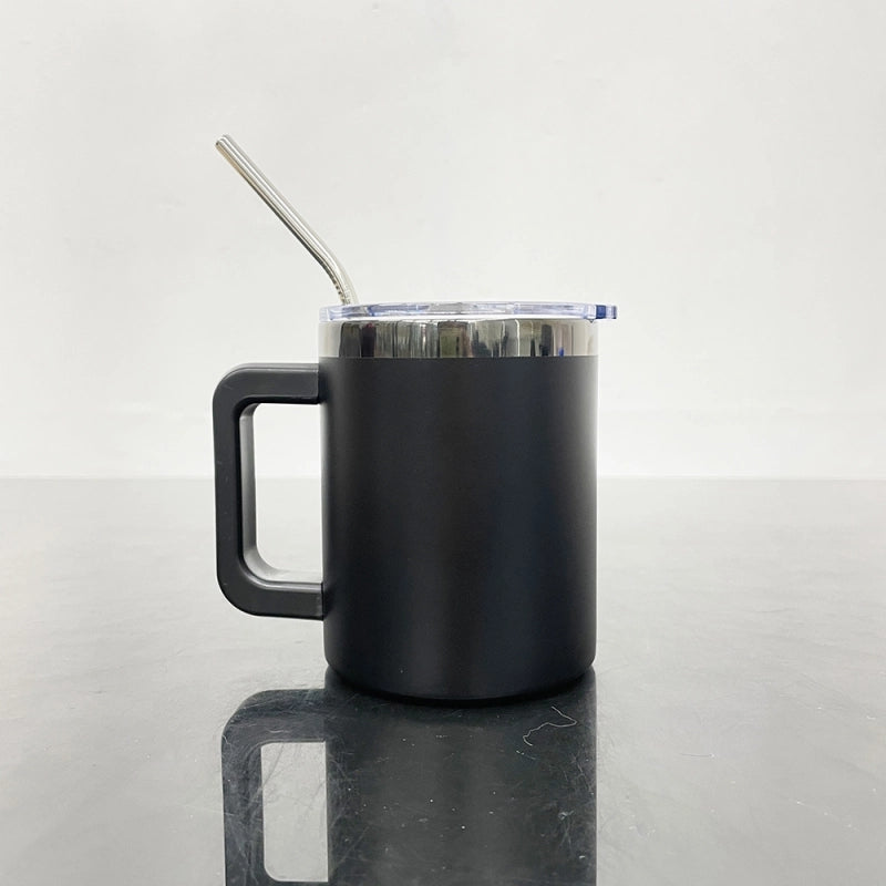 25 Pack USA Warehouse 10oz Black Plated Lowball Metal Tumblers for Laser Engraving With Removable Plastic Handle Water Cups With Magnetic Lids and Stainless Steel Straw