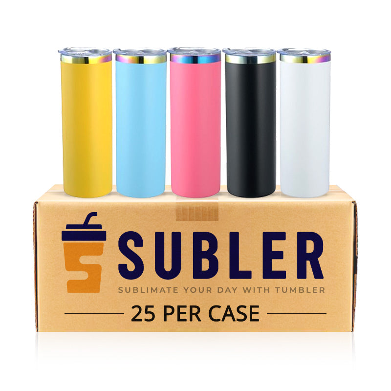 20oz Rainbow-Plated Skinny Tumblers with Powder Coating 5 Colors for Wholesale (25PCS)