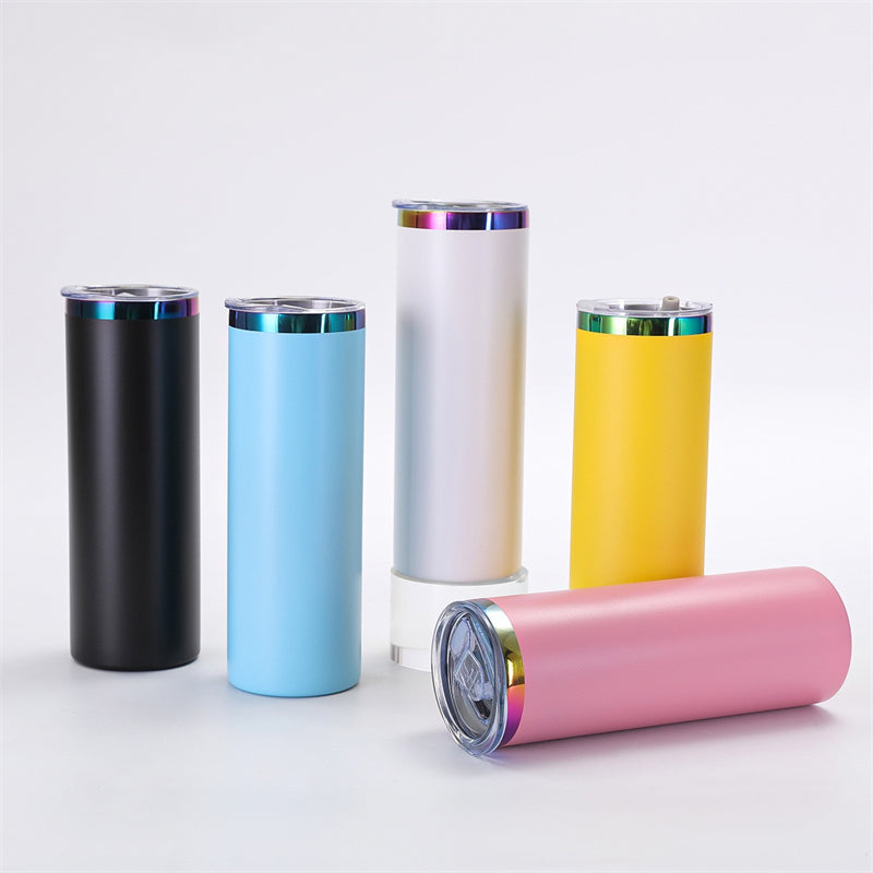20oz Rainbow-Plated Skinny Tumblers with Powder Coating 5 Colors for Wholesale (25PCS)