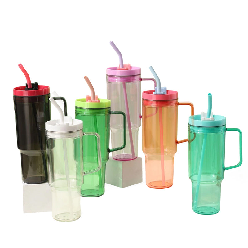 acrylic skinny tumblers bulk 20pcs 40oz Acrylic Travel Mug with Colored Lids & Handle