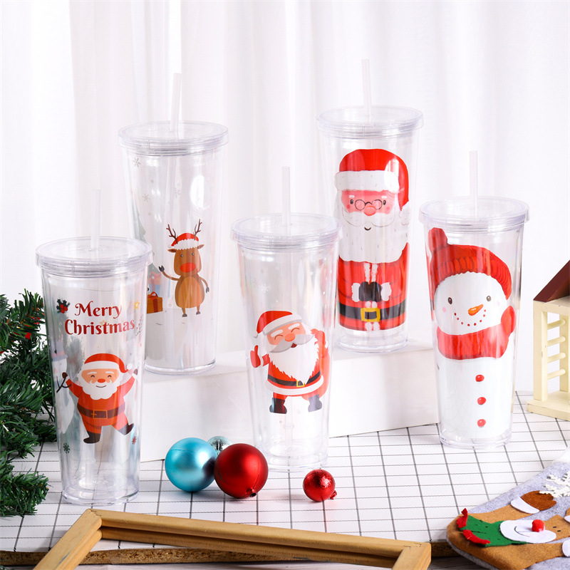 40pcs Christmas 24oz Snow Globe Tumbler with Lid & Straw Wholesale Bulk