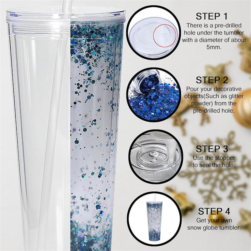 24oz Double Wall Acrylic Snow Globe Tumbler for DIY Customization (20PCS/Case)
