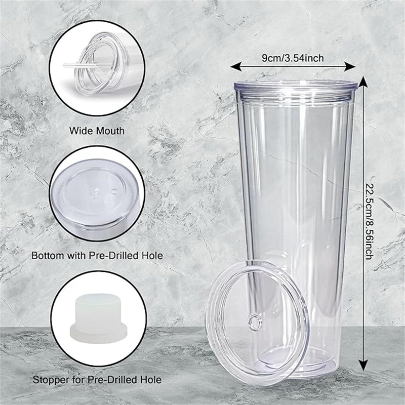 24oz Double Wall Acrylic Snow Globe Tumbler for DIY Customization (20PCS/Case)