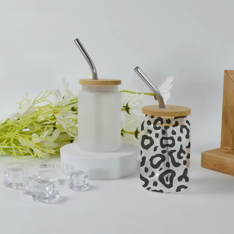3.5oz Mini Glass Can for Sublimation with Bamboo Lid & Metal Straw (50PCS)