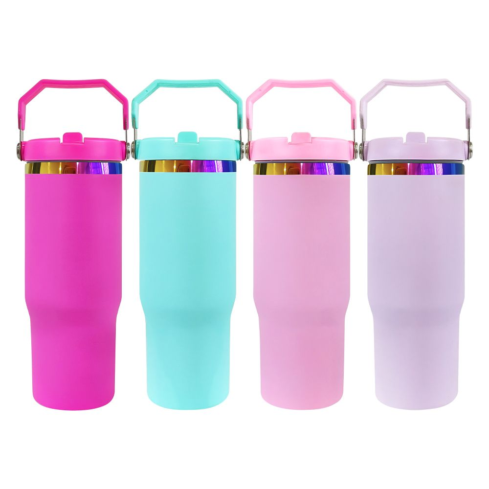 30oz Gold Rainbow Plated Stainless Steel Tumbler with Portable Handle 20PCS