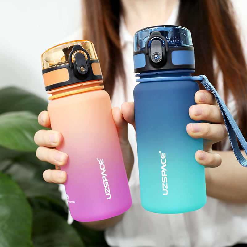 2025 Tritan BPA Free UZSPACE 350ml Portable 17oz Frosted Plastic Gradient Color Sports Water Bottle With Custom Logo for Kids