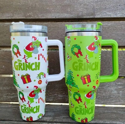 40oz Grinch Stainless Steel Tumblers with Handle Travel Mug