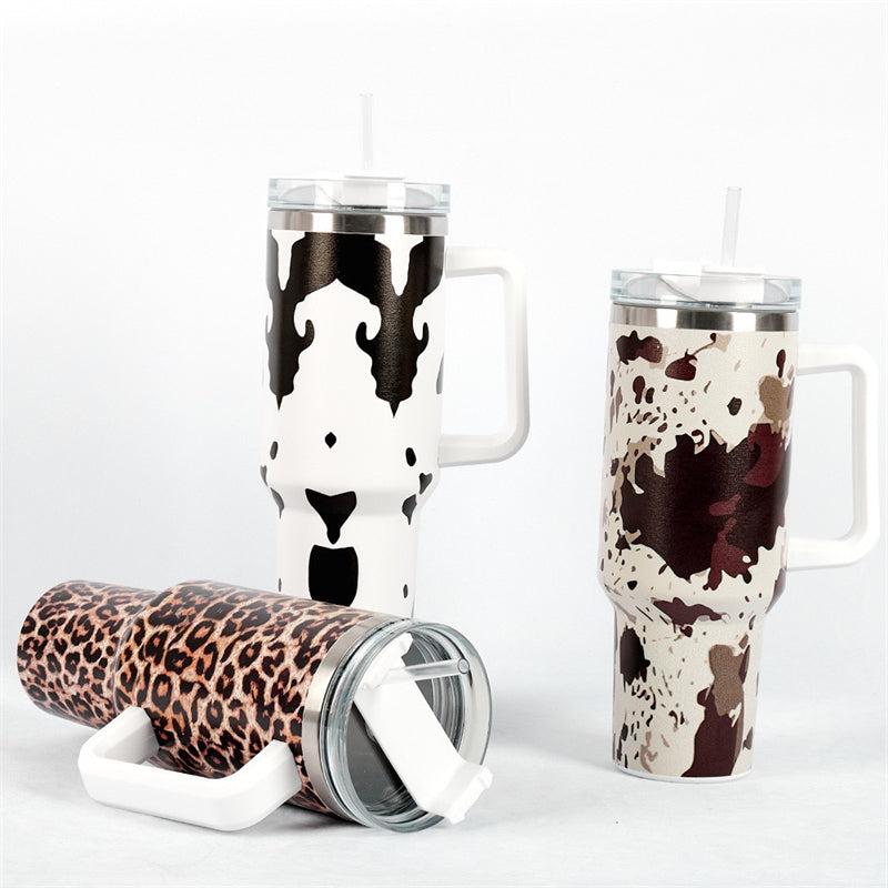 40oz Leopard Print Stainless Steel Tumbler with Handle (1016PCS Pack)