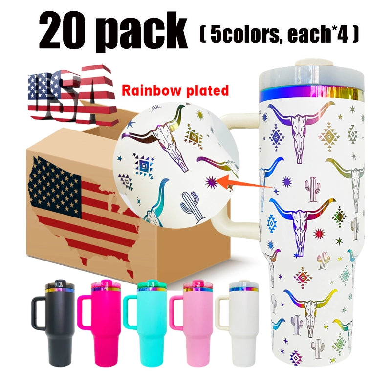40oz Powder Coat Mixed Color Rainbow Plated Tumblers for Laser Engraving