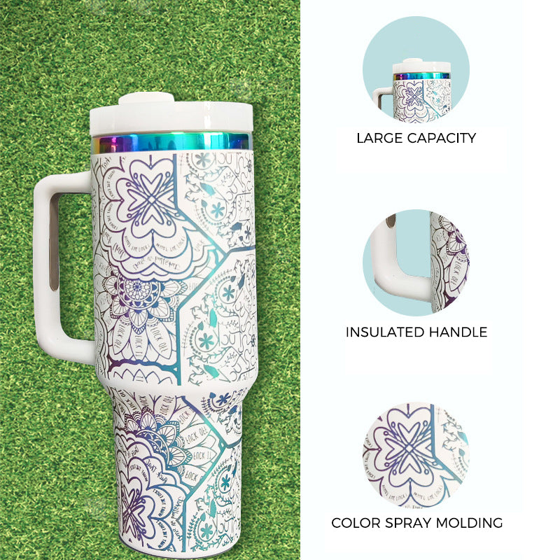 40oz Stainless Steel Iridescent Plated Travel Mug with Handle and Laser Engraving (20PCS)