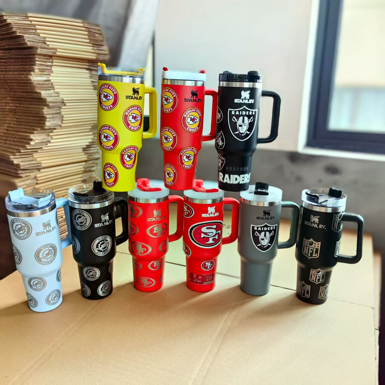 40oz Stanley Stainless Steel Tumbler NFL Football Personalized for Super Bowl 2026