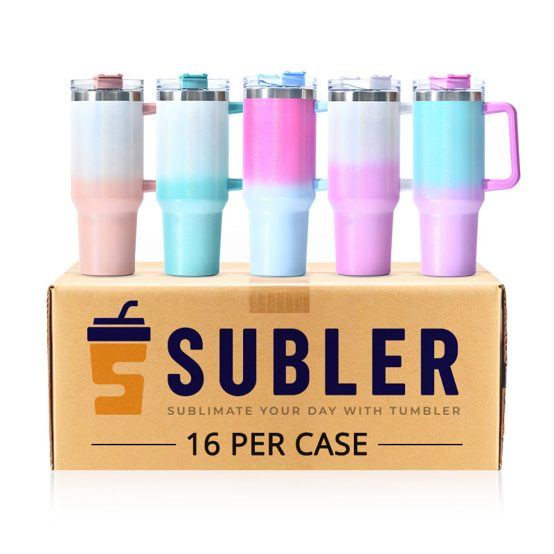 40oz Sublimation Gradient Glitter Stainless Steel Tumbler with Handle (16PCS/Case)