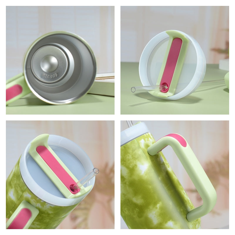 40oz Tie Dye Stainless Steel Tumbler with Handle 4 Colors Available - Bulk 16PCS