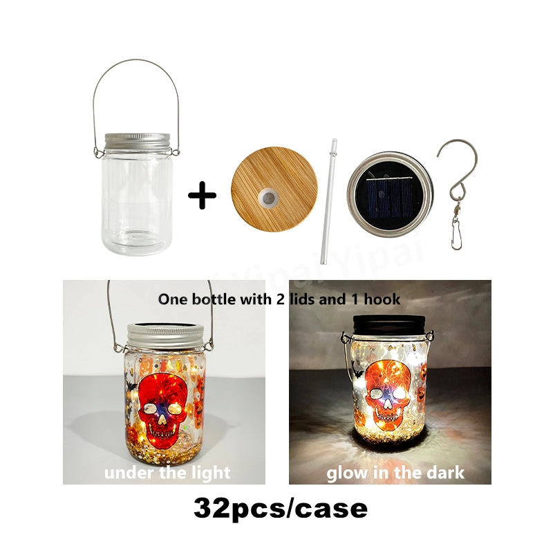 Halloween Christmas Decorative Garden Hanging Wind Spinner Light Blank Sublimation Snow Globe Double Wall Pre-Drilled Solar Light Drinking Glass Mason Jar 32pcs USA Warehouse 11oz