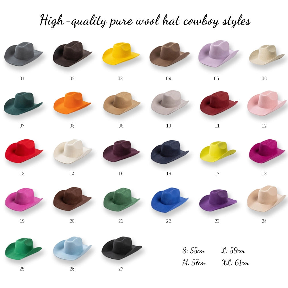 Premium Pure Wool Western Cowboy Hat - Classic Wide Brim Fedora | Wholesale MOQ 20PCS