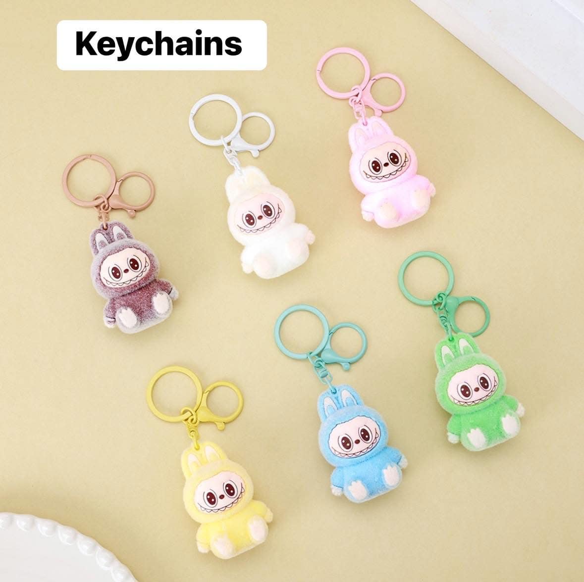 Labubu Cartoon Buck Teeth Silicone Keychain 3D PVC Metal Schoolbag Pendant Small Gift for Students Backpacks