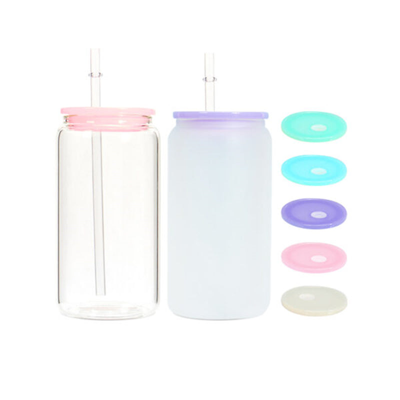 16oz Glass Can with Mixed Colored Plastic Replacement Lids 50pcs