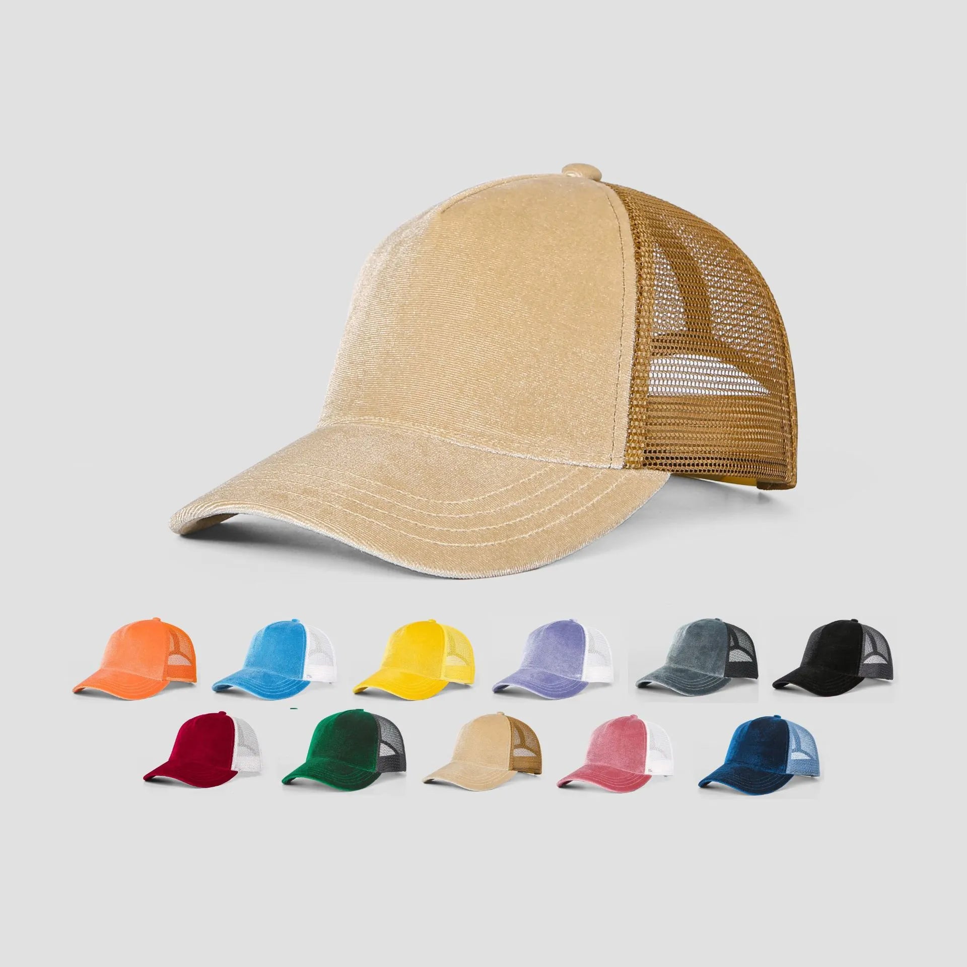 Premium Blank Velvet 5 Panel Trucker Hat - Luxury Mesh Back Cap | Wholesale Mixed Orders