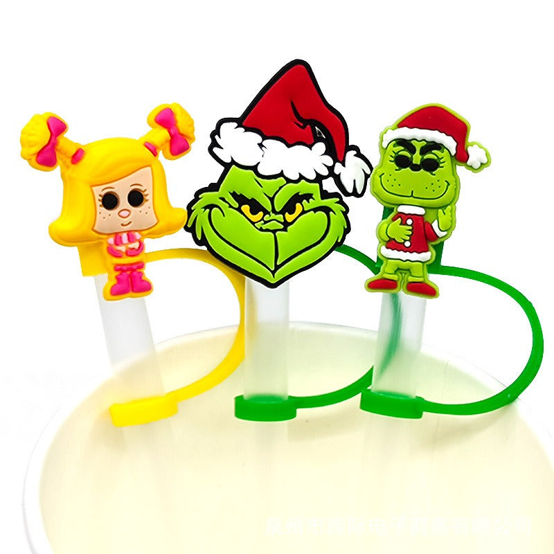100pcs Christmas Grinch Straw Hat Toppers PVC Wholesale | Subler