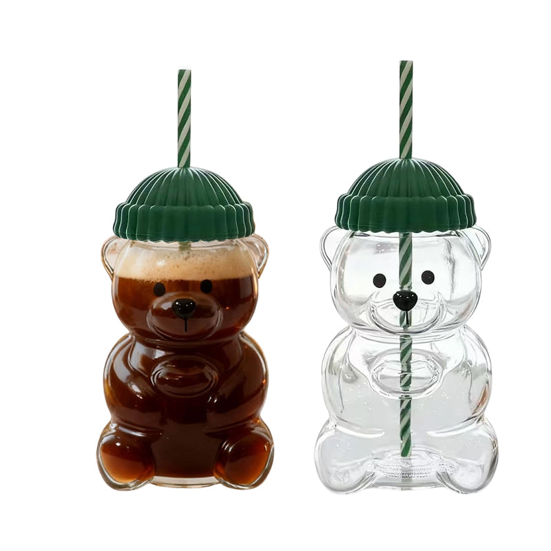 20oz Cute Bear Sublimation Glass Can with Straw & Lid | Starbucks Style Christmas Blank - Subler