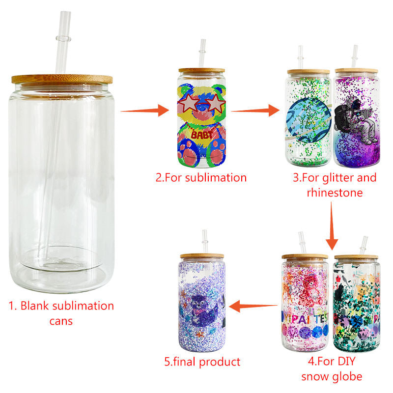 12/16/20oz Sublimation Double Wall Snow Globe Glass Can for Wholesale (25PCS)