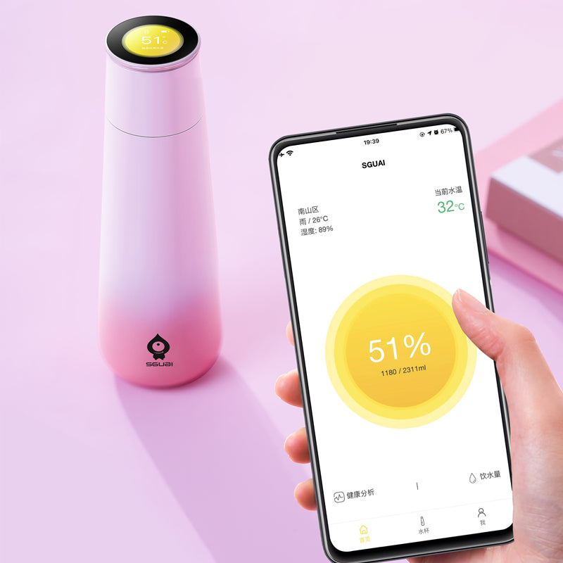 12oz SGUAI M2 Smart Water Bottle Touchscreen Color Display Pomodoro Technique