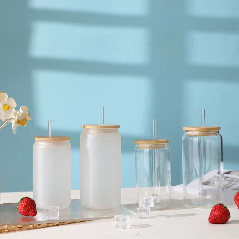 16/20oz Sublimation Glass Can Clear and Matte with Bamboo Lid – Wholesale 25PCS Pack