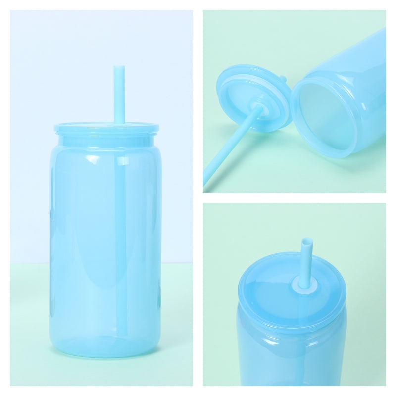 16oz Dark Colored Acrylic Plastic Soda Beer Can with PP Lids (50 Units)