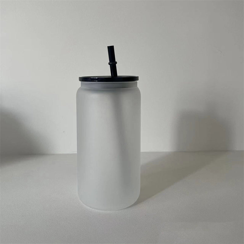 16oz Frosted Jelly Glass Can for Sublimation with Color Lid & Straw (25PCS/Case)